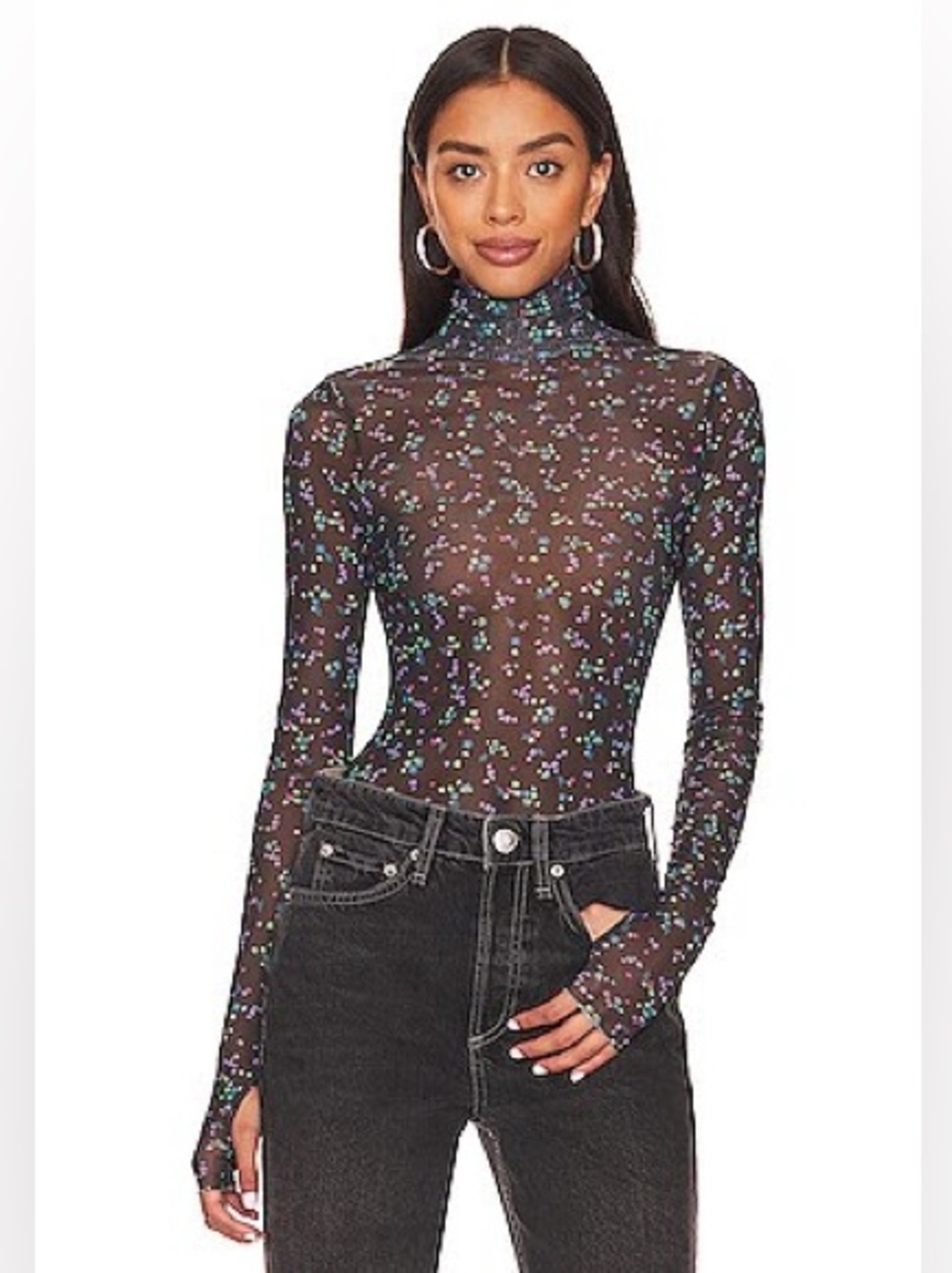 AFRM ZADIE TOP IN NOIR NEON DITSY- SOLD OUT, SIZE MEDIUM